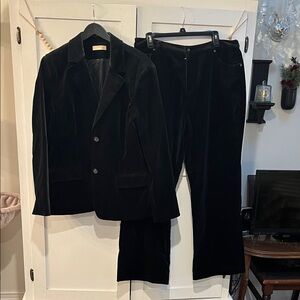 Kate Hill Black Velvet Pantsuit Jacket and Trousers